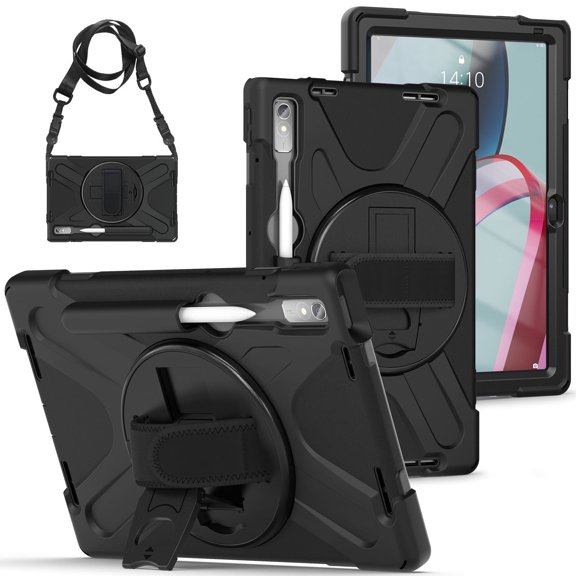 XYX Case for Lenovo Tab P11 Pro (2nd Gen) 2022 11.2 inch TB-138FC/TB-132FU with 360 Degree Rotating, Hand Strap, Shoulder Strap, Black