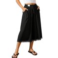 thumbnail image 2 of KIHOUT Women High Waisted Wide Leg Capri Pants Elastic Waist Drawstring Lace Trim Casual Cropped Trousers with Pockets Summer Beach Pants, 2 of 7