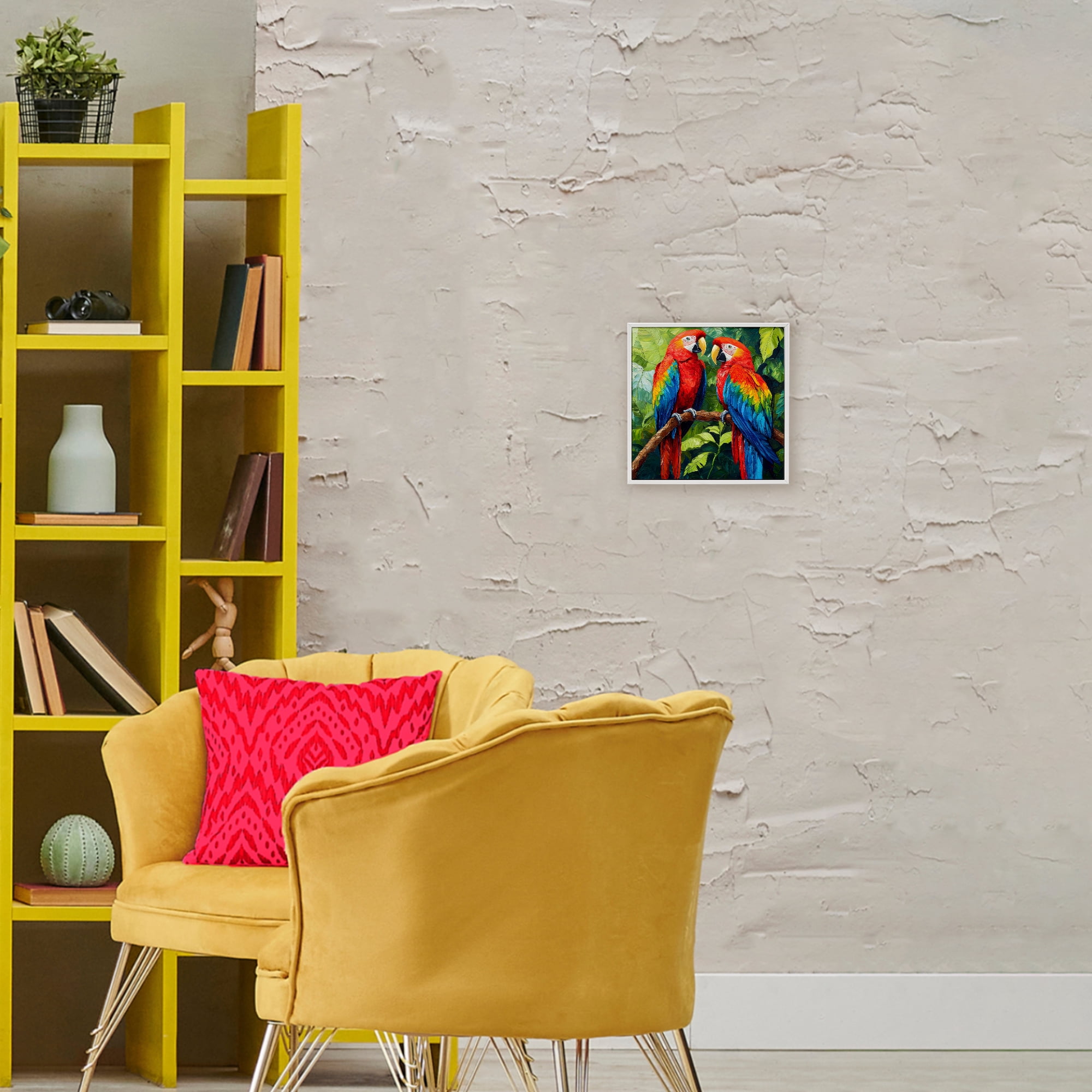 Stupell Industries Tropical Parrot Pair White Framed Giclee Art, design by Petal Prints Design