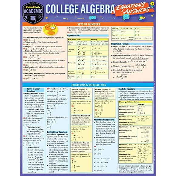 College Algebra Equations and Answers (Quickstudy Reference Guide)
