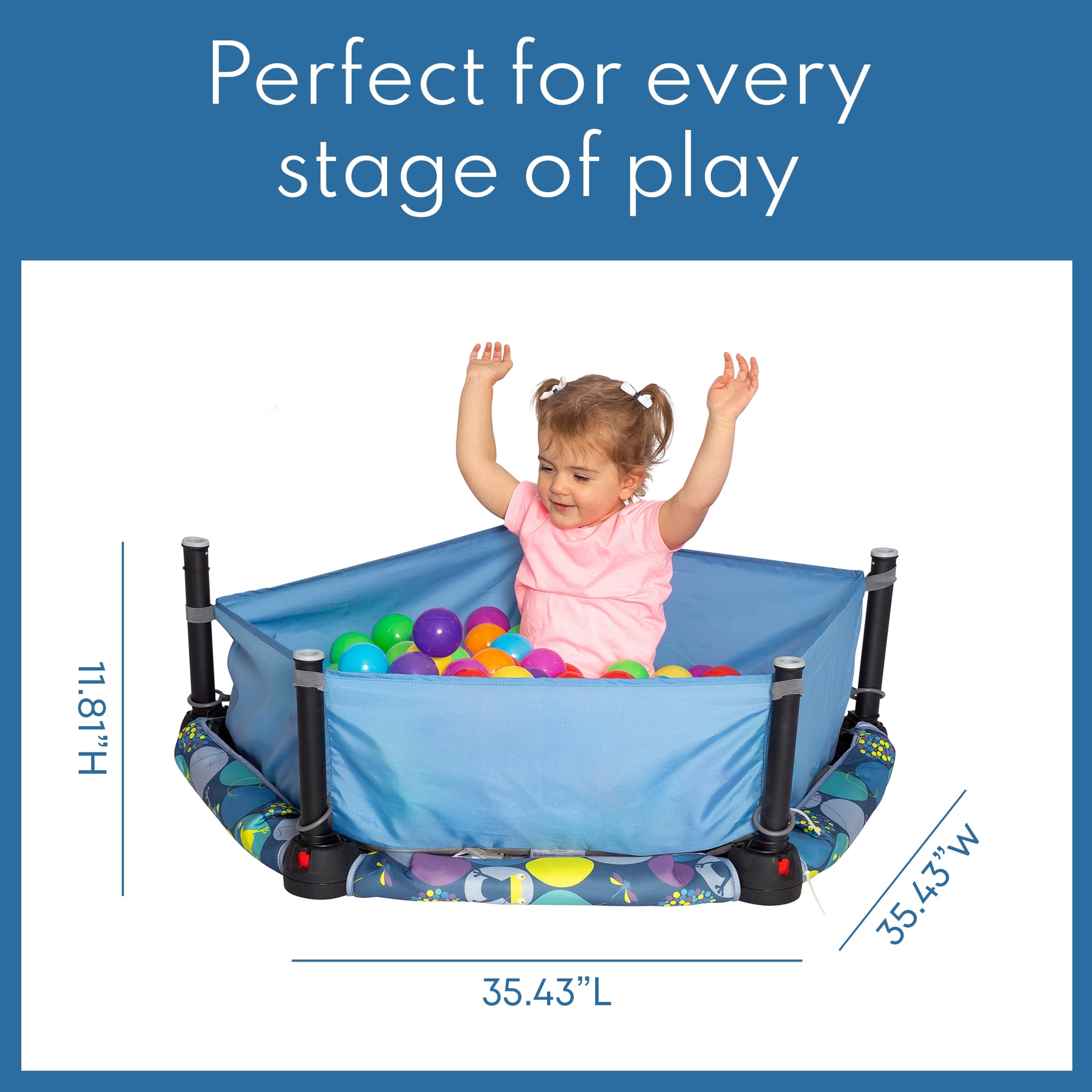Eezy Peezy 3-in-1 Folding Ball Pit, Toddler Bouncer & Trampoline with Safety Handle, 62 Play Balls Included, Indoor/Outdoor Active Play for Babies, Toddlers & Kids Ages 10 Months-5 Years