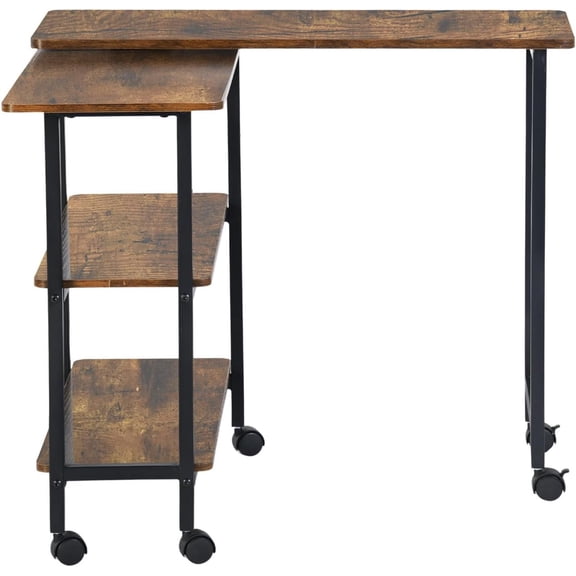 TEXBM 360° Swivel Sofa Side Table – Vintage Brown Two-Tier Mobile End Table with Locking Wheels & Rotating Tabletop for Living Room, Bedroom, Home Office