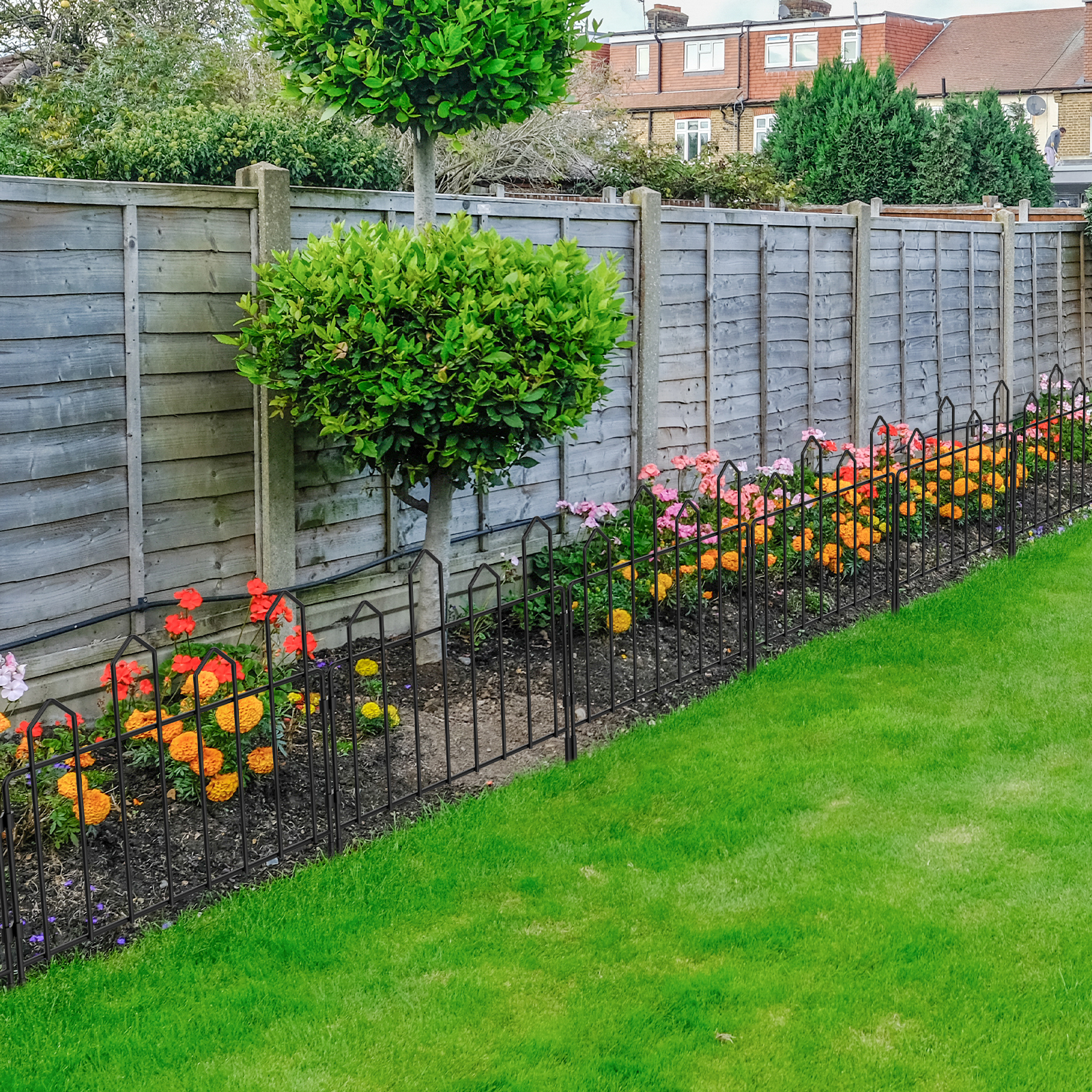 7 Pack Metal Garden Fence, 20in Height Decorative Iron Fencing Panels, Black Garden Edging for Yard, Flower Bed, Landscape Border & Animal Barrier