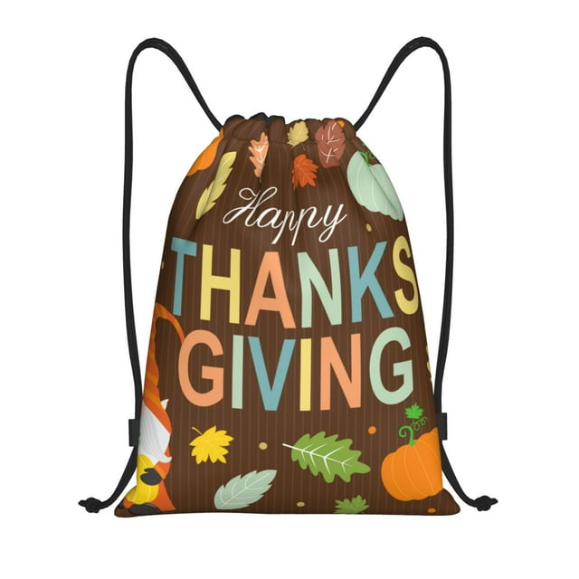 Xecao Happy Thanksgiving With Gnome Pattern Sports Drawstring Backpack - String Swim Gym Bag with Wet Proof Pocket for Women&Men-Small