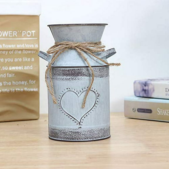 Soyizom Rustic Galvanized Vase Shabby Chic Bucket for French Vintage Wedding Docor Vase, Rustic Primitives Milk Can Jug Tin Pot Decorative Flower Vase for Farmhouse Kitchen Decor -7.5" H Can