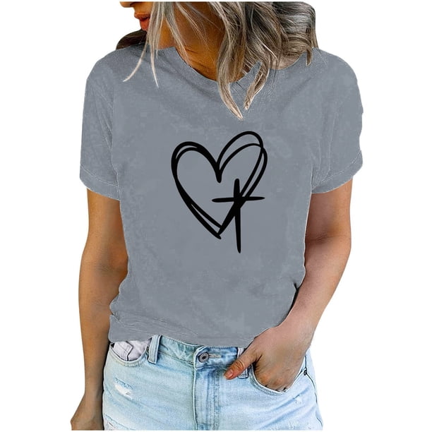 Camisetas de Manga Corta para las Mujeres Casual Día de Pascua Impresión Cuello de Tripulación Suelta Camiseta, Poliéster Spandex