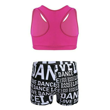 

Toddler Girls Kids Dance Sport Outfits Racer Back Top Booty Shorts 2-Piece Active Set