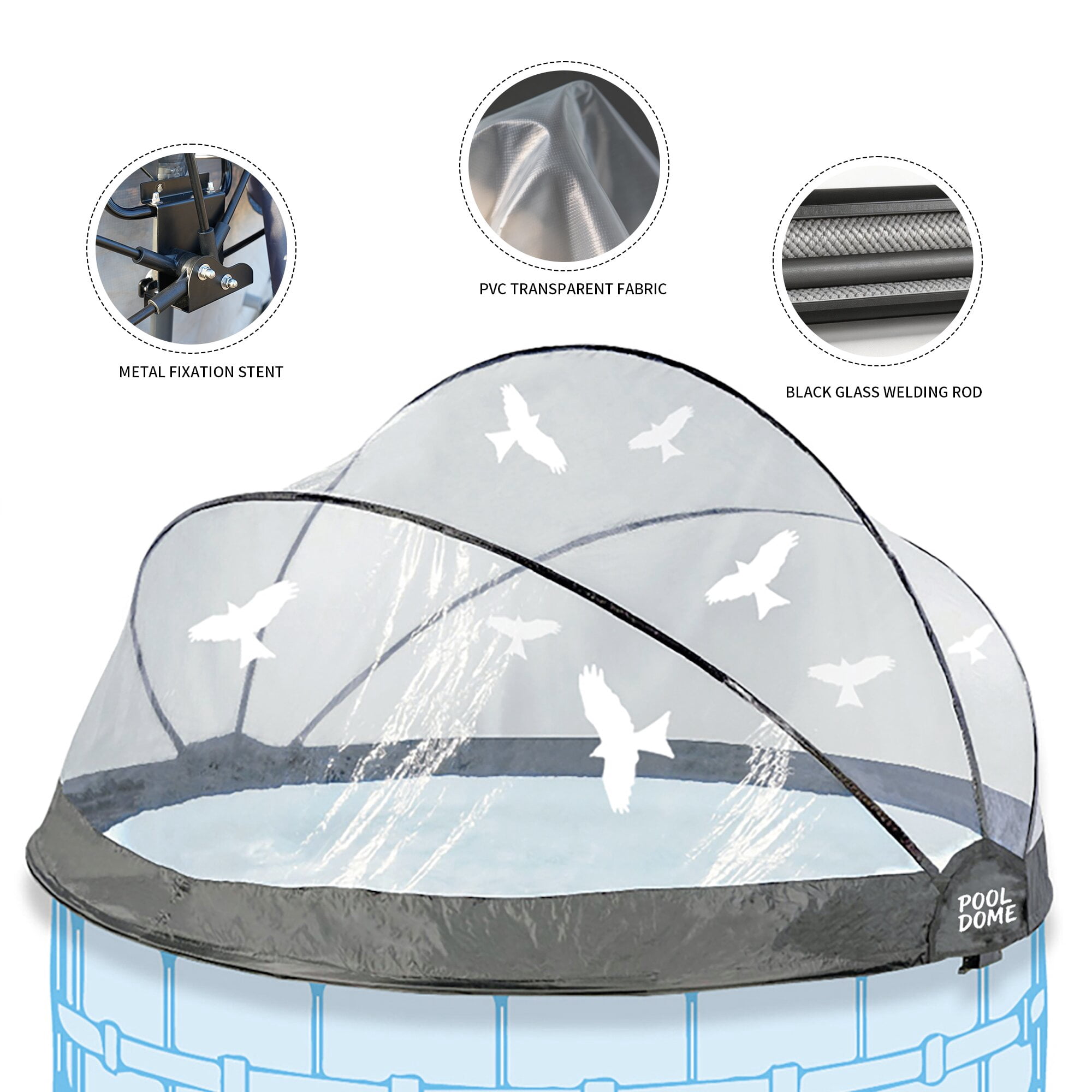 12 Ft Pool Dome Enclosure, Above Ground Pool Cover with Water Heating, All Weather Round Pool Tent with UV Protection for Clean Warm Water, Extend Season, Black/White