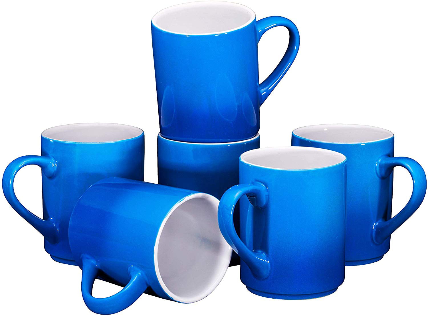 Bruntmor Porcelain Coffee Mugs Set of 6 12 oz Gradient Blue