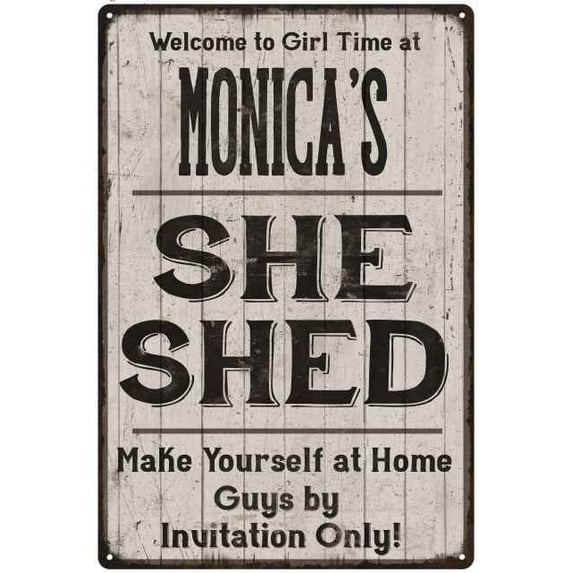MONICA'S She Shed Sign Lady Cave Gift 12 x 18 Matte Finish Metal 112180082134