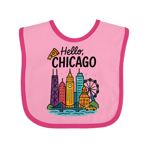 Inktastic Hello Chicago Skyline Pizza Boys or Girls Baby Bib