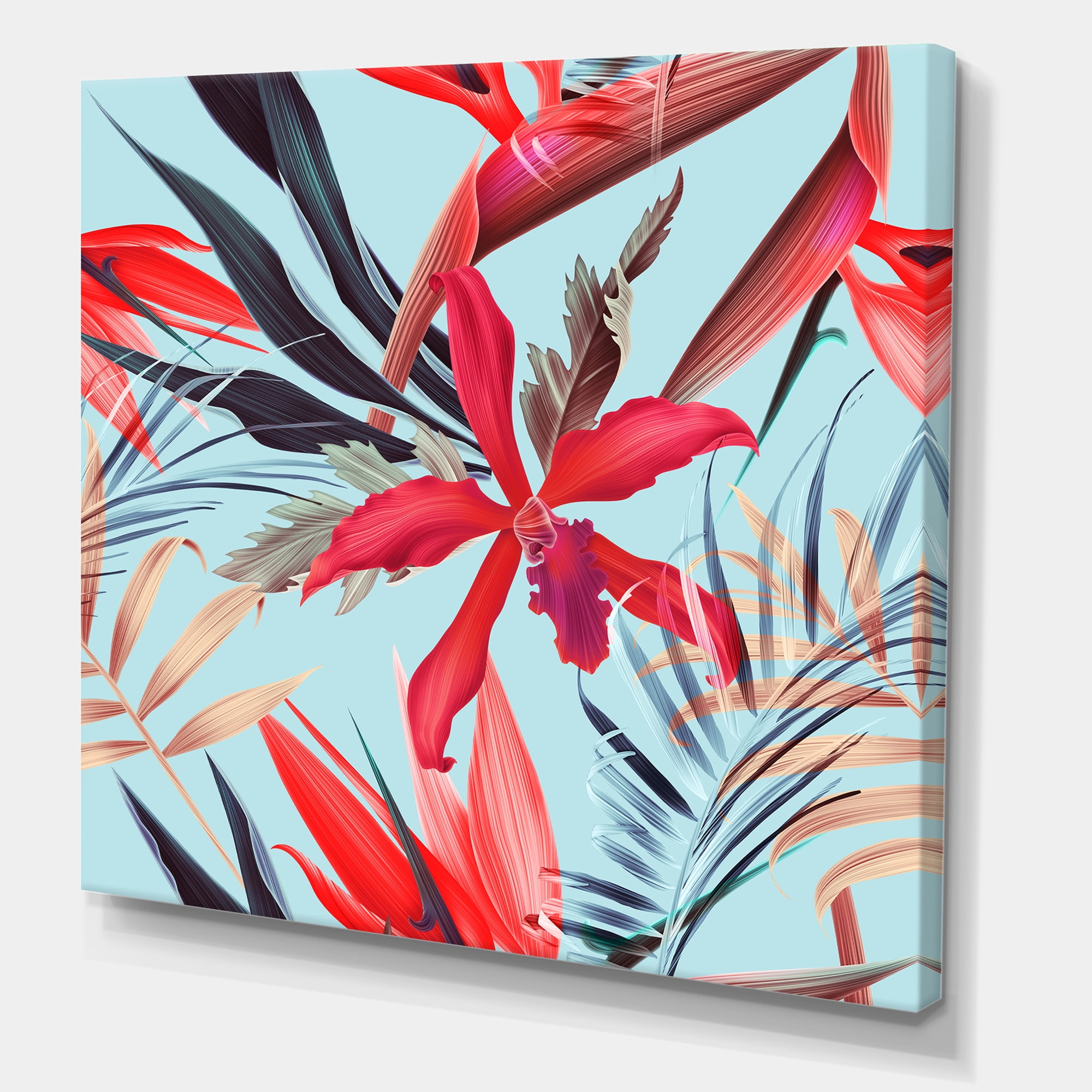 VIntage Tropical Flowers IV 30 in x 30 in Painting Canvas Art Print, by Designart