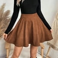thumbnail image 2 of Stichou Faux Suede Short Skirt for Women Stretchy High Waist Casual Flare Pleated Mini Skirt Light Brown L, 2 of 7