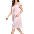 thumbnail image 7 of Blmnix Sexy Nightgown Sleep Shirts for Women Satin Nightgowns Sleep Dresses Sleep Shirts Knee Length Crew Neck Short Sleeve Beige Moo Moo Nightgown, 7 of 7