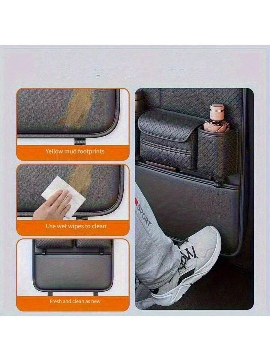 Car Backseat Organizer and Waterproof Kick Mats, 2-Pack Universal Car Seat Storage with Pockets for Kids, Toddlers, and Travel Essentials, Road Trip Protection and Organization