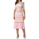 thumbnail image 1 of INSPIRE CHIC Vestidos de punto a rayas para mujer, vestido de suéter midi de manga corta, color rosa, 1 of 6