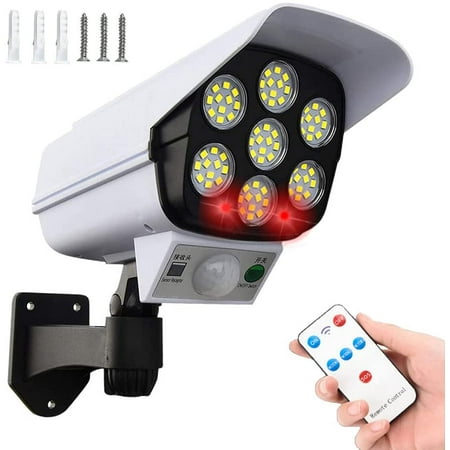 

77 LED Solar Security PIR Motion Sensor Light with Remote Control Dummy Surveillance CCTV Light Roatable Angle Adjustable LED Wall Light Outdoor Fake Camera with Light