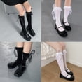 thumbnail image 3 of CANKER Women Girls Solid Color Calf-Length/Knee High Socks Japanese Lolita Kawaii Sweet Ribbon Bow Ruffles Lace Retro Stockings, 3 of 19
