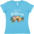 thumbnail image 3 of Inktastic Merry Slothmas Cute Christmas Sloth in Hat with Lights Women's V-Neck T-Shirt, 3 of 5