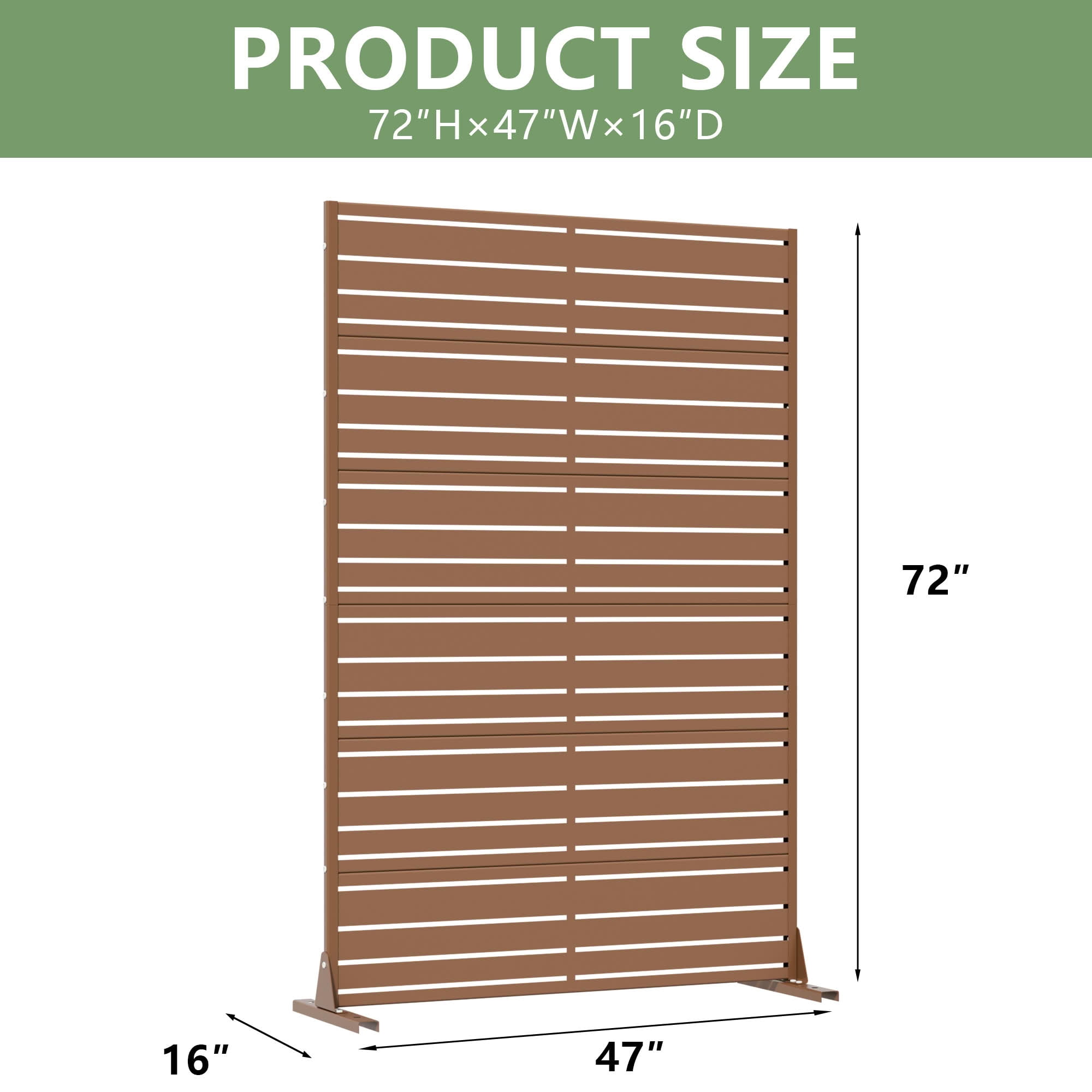 MAYEERTY 72"x47" Outdoor Privacy Screen, Brown 6-Panel Galvanized Steel Louver Panel, Wide-Narrow Pattern, for Balcony Deck Garden
