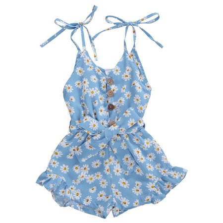 

Emmababy Baby Girl Romper Bowknot Belt Jumpsuit Print Sleeveless Bodysuit