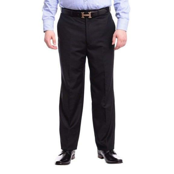 Raphael Men's Washable Flat Front Classic Fit Navy Blue Dress Pants