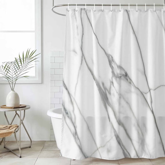 Marble White Waterproof Fabric Shower Curtain, Ombre Grey Modern Minimalist Waterproof Fabric Shower Curtain for Bathroom Curtains Bathtubs Hotel Washable Shower Curtains with 12 Hooks Stall 48x72in