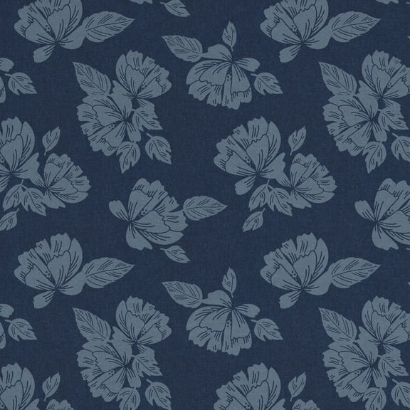 David Textiles 58" Cotton Denim Flower Fabric By the Yard, Blue