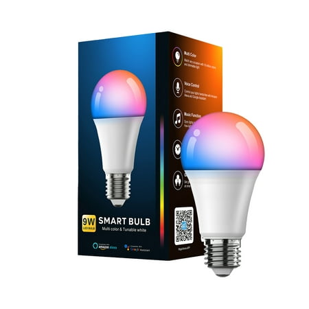 

Dual Modes RGB Smart Bulb 9W 110V WiFi Coloring Changing Bulb Bluetooth Voice Control Light Bulb 0-800LM 2700-5600K Dimmable E27 LED Bulb with Timing Function for Bedroom Study