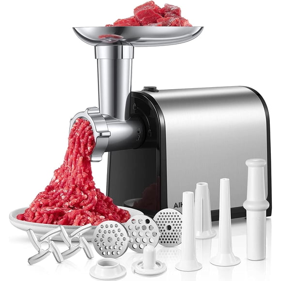 Hachoir à Viande Électrique, Farce à Saucisses avec 3 Tubes à Saucisses, 2 Lames, 3 Plaques, 3200W Max, Hachoir à Viande Robuste pour Usage Domestique en Cuisine, Acier Inoxydable (Noir)