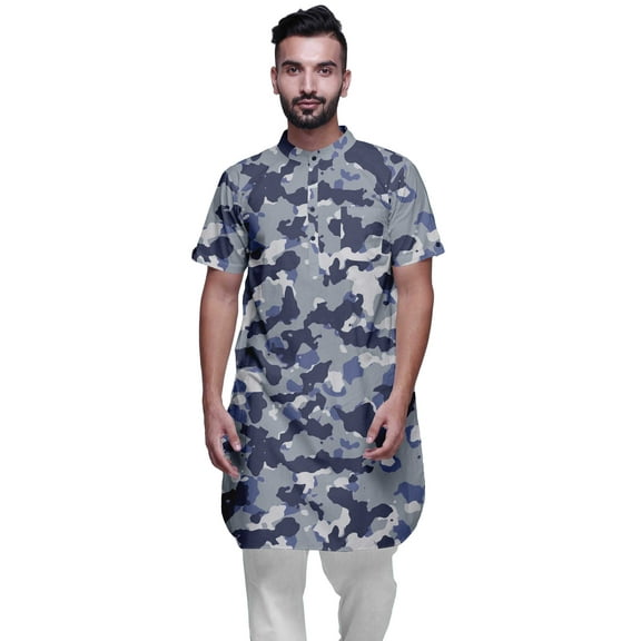 Atasi Mens Summer Kurta Shirt Printed Long Kurta Cotton Cambric Ethnic Shirt