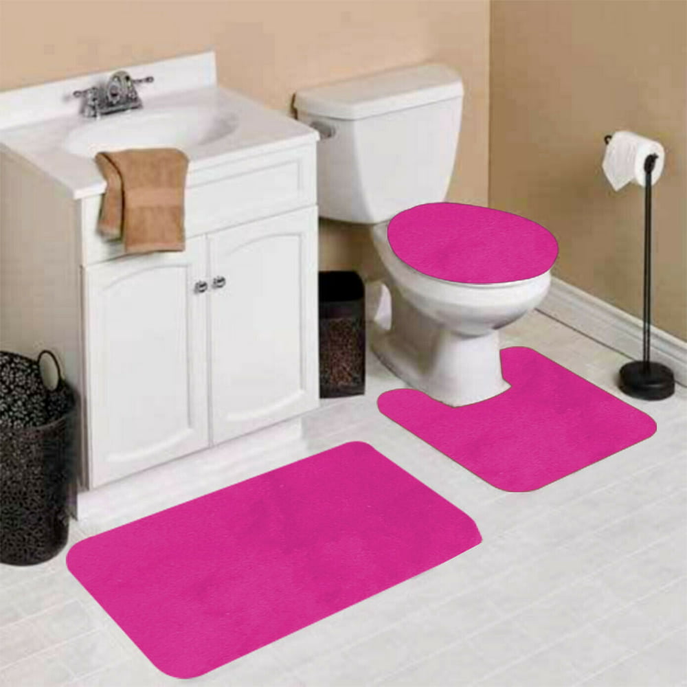 3PC (5) HOT PINK Design Bathroom Bath Mat Set Includes