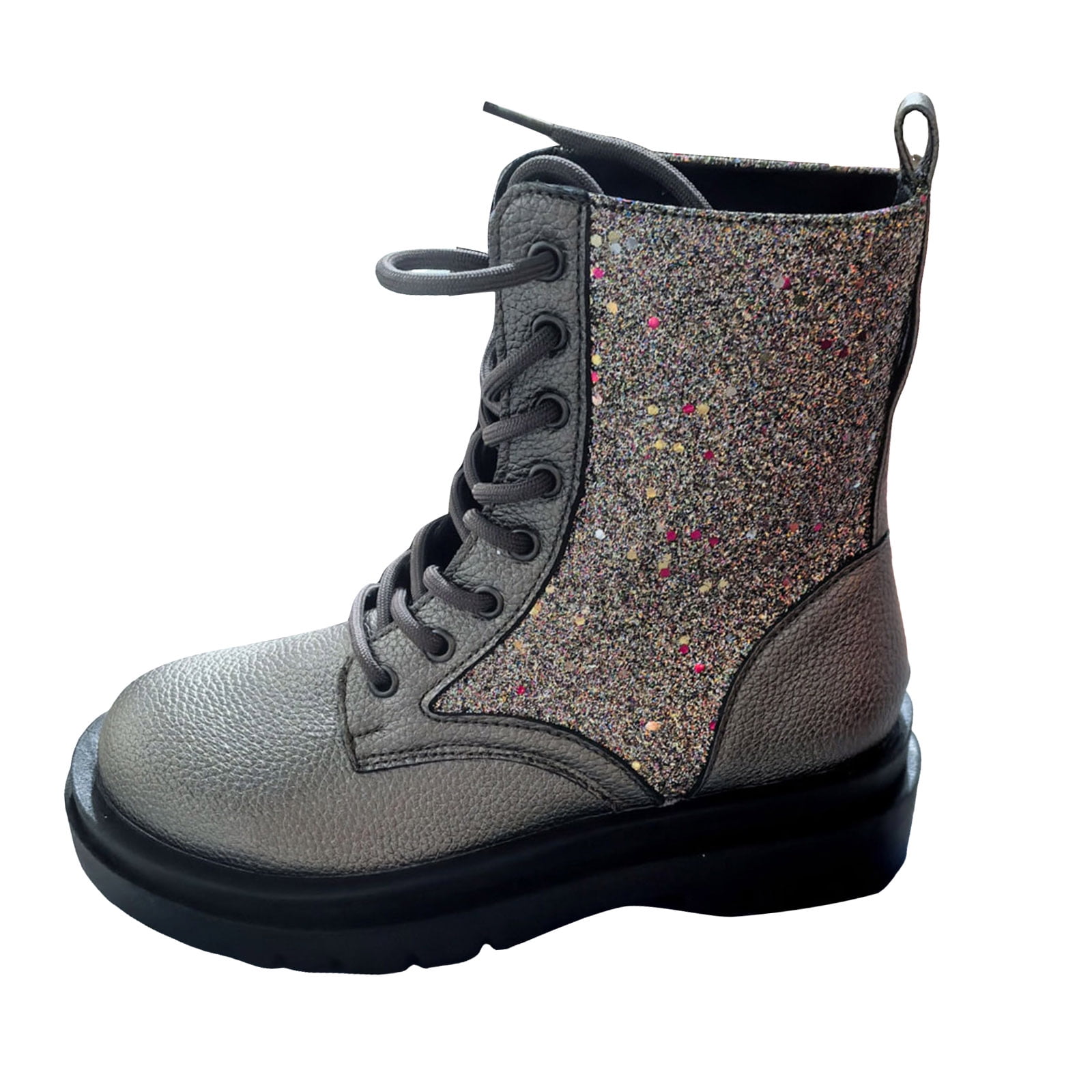 Women's Combat Ankle Boots Lace up Rhinestone Platform Short