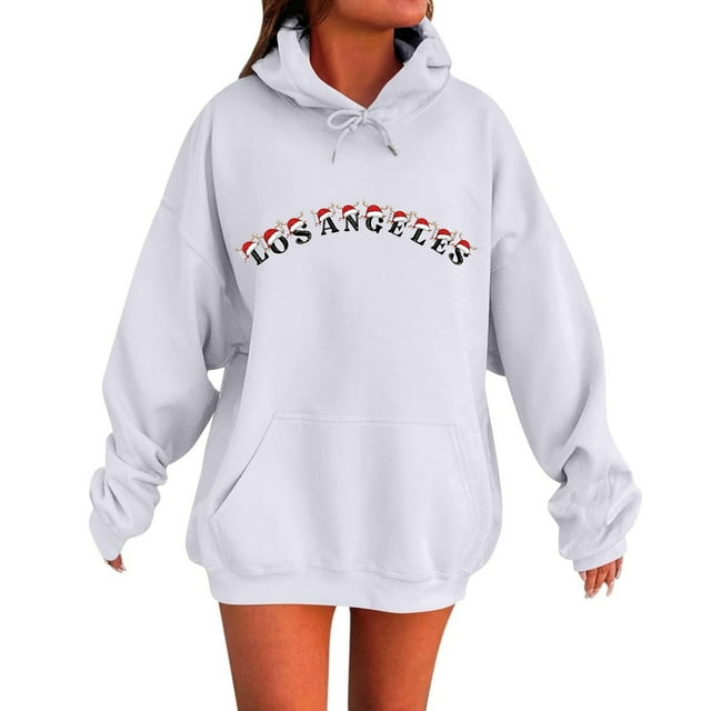 WILLBEST Sudadera para Mujer, Estilo Casual de Invierno, con Estampado Navideño Del Alfabeto, Cordón Ajustable, Bolsillo y Manga Larga XX-Grande