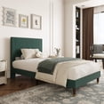 thumbnail image 3 of Vertical Pattern Upholstered Twin Bed Frame, Modern Soft Bed with Vertical Tufted Headboard, No Box Spring Needed, Dark Green, for Bedroom, 3 of 7