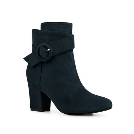 

Perphy Round Toe Side Zip Buckle Block Heel Ankle Boots For Women