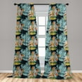 thumbnail image 5 of Ambesonne Paisley Curtains, Oriental Style Motifs, Pair of 28"x63", Blue and Orange, 5 of 5