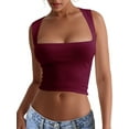 thumbnail image 2 of Women'S Square Neck Sleeveless Crop Tops 2025 Cute Double Layer Seamless Slim Fit Y2k Tank Tops Wine Red L, 2 of 8