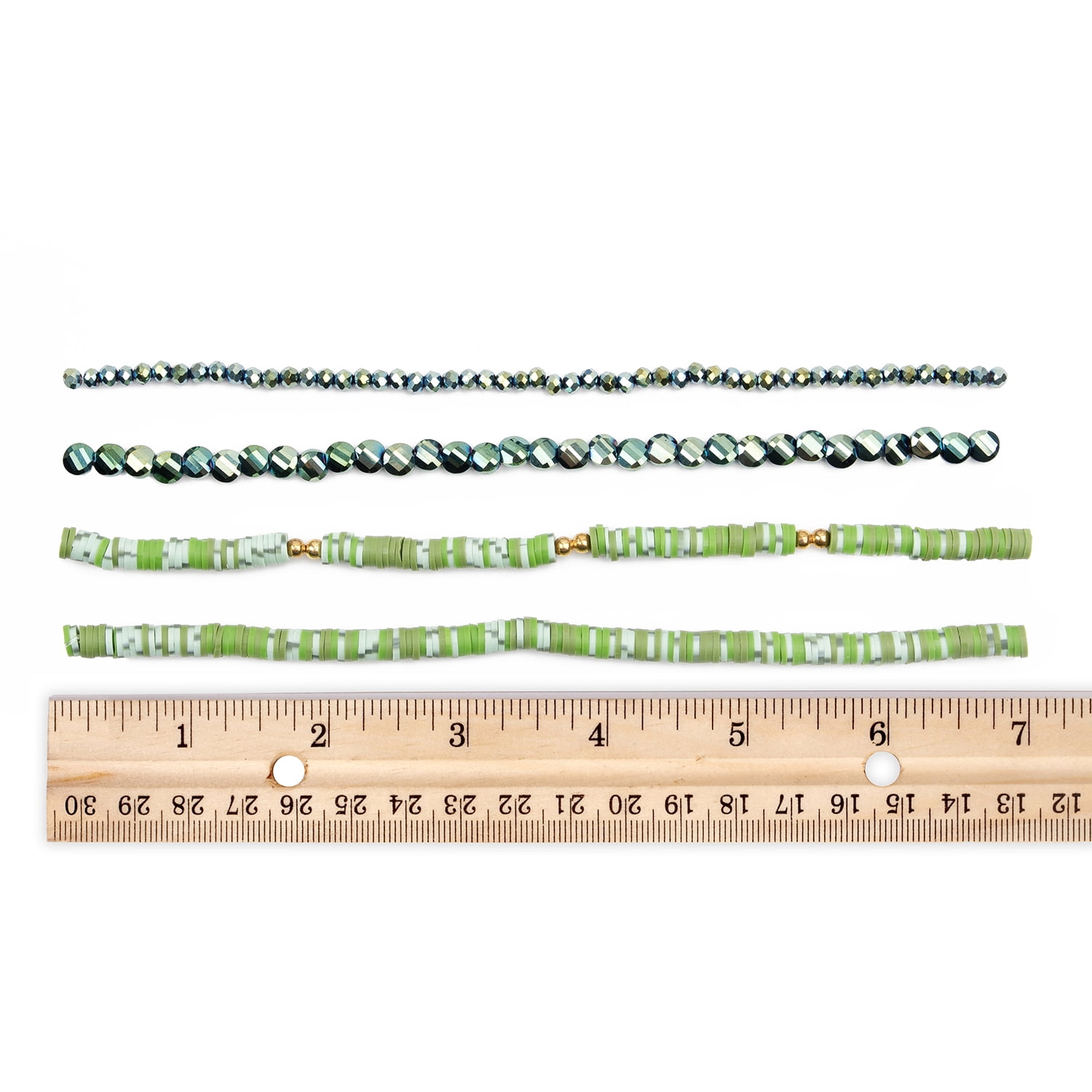 (2 pack) Cousin DIY 4-Strand Olive/Sage Heishi, Ernite Glass Rondelle and Coin Beads, 7 in/Strand, Adult