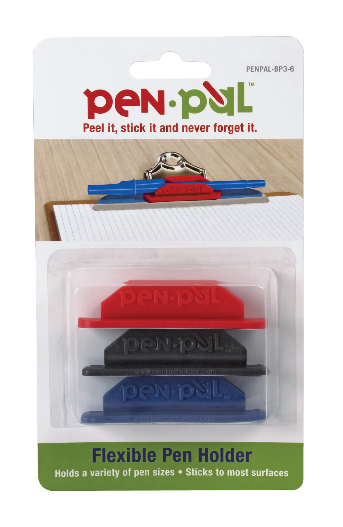 TOPS Pen Pal Flexible Pen Holders, Rubber Material, Assorted Colors, Pack of 3