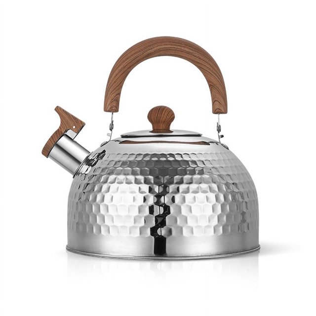 Hervidor con silbido fuerte para hervir agua, café o leche, hervidor de acero inoxidable pesado de 3,1 cuartos de galón y 3L con mango de madera
