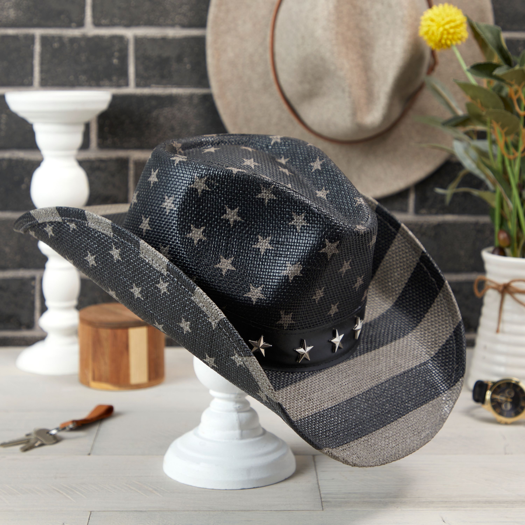 5459 American Flag Patriotic Western Straw Cowboy Hat For Men And Women, Black American Flag | Classic Men main image 2