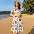 thumbnail image 4 of Naloa Colorful Donuts Print Womens Summer A-Line Dress with Pockets,Short Sleeve Dresses,Flowy Beach Swing Dress for Vacation Travel, 4 of 6