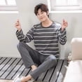 thumbnail image 3 of zeranth 2Pcs/Set O-neck Long Sleeve Elastic Waistband Straight Wide Leg Pajamas Set Men Spring Autumn Cartoon Deer Pattern Top Pants Set, 3 of 7