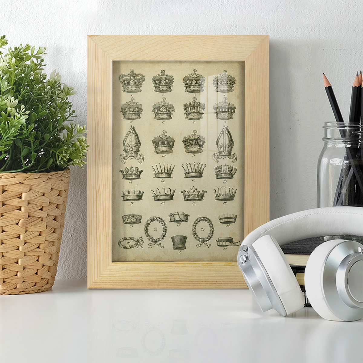 Heraldic Crowns & Coronets IV -Framed Print w/glass-Natural Wood