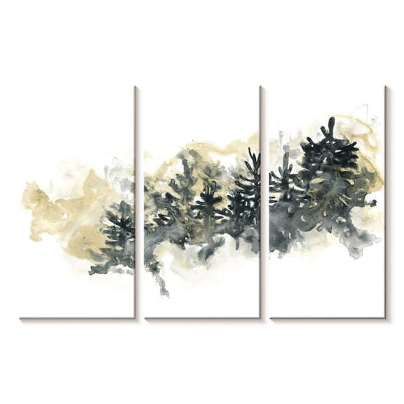 Elephant Stock Misty Hillside Ii Wall Art - Horizontal Multi Panel Canvas - Living Room Wall Decor - Abstract Multi Panel - Gray And Yellow Decor By June Erica Vess - 23" x 14"