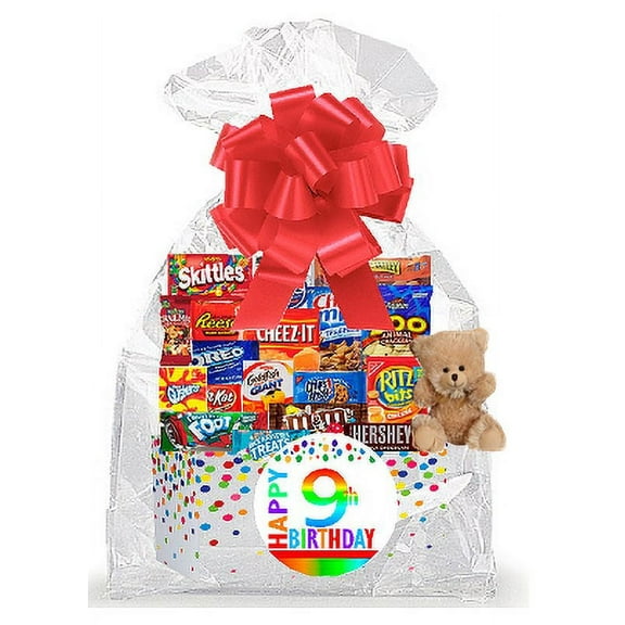 CakeSupplyShop Item#009BSG Happy 9th Birthday Rainbow Thinking Of You Cookies, Candy & More Care Package Snack Gift Box Bundle Set - Ships FAST!