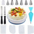 thumbnail image 1 of 15PCS Cake Turntable, Cake Turntable Set 1 28CM/11Inch Turntable, 2 Spatulas, 4 Scrapers, 6 Nozzles, 1 Pocket, 1 Coupler, 15PCS Cake Turntable, 1 of 5