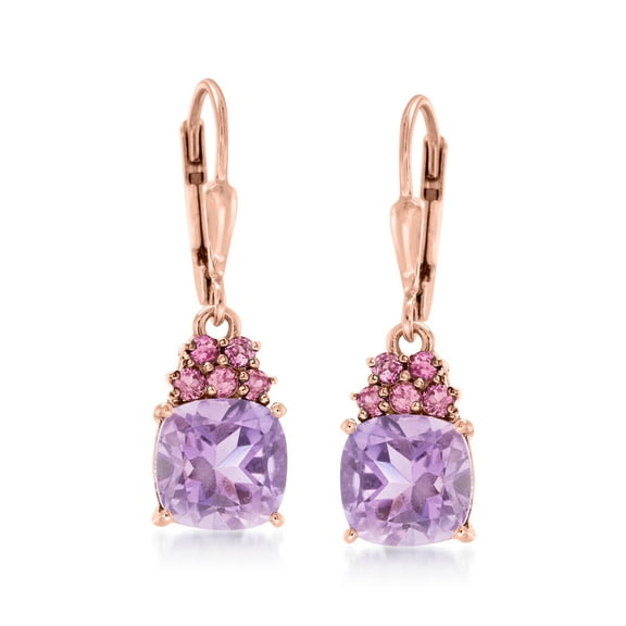 Ross-Simons 3.60 ct. t.w. Amethyst and .40 ct. t.w. Rhodolite Garnet Drop Earrings in 18kt Rose Gold Over Sterling, Women's, Adult
