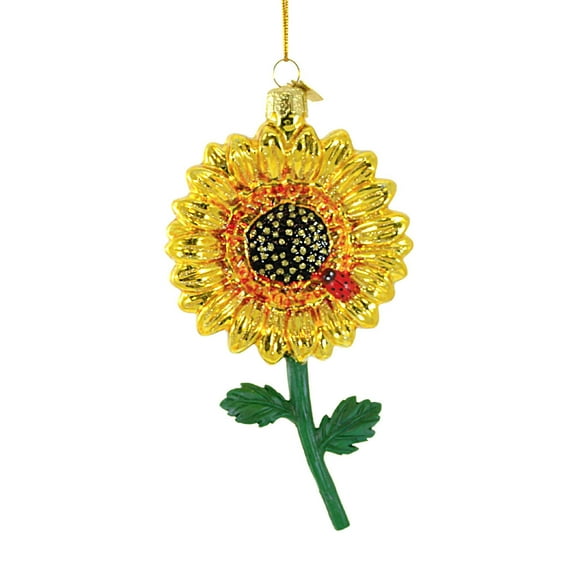 Noble Gems 6.00In Sunflower Glass Ornament, Glass, Ladybug Flower Nb1648